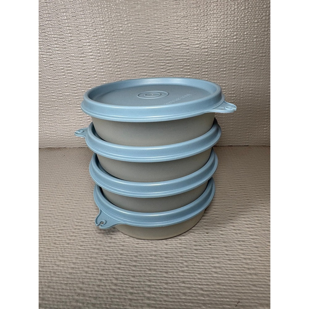 Vintage Tupperware Snack Cups with Blue Lids Set of 4 USA
